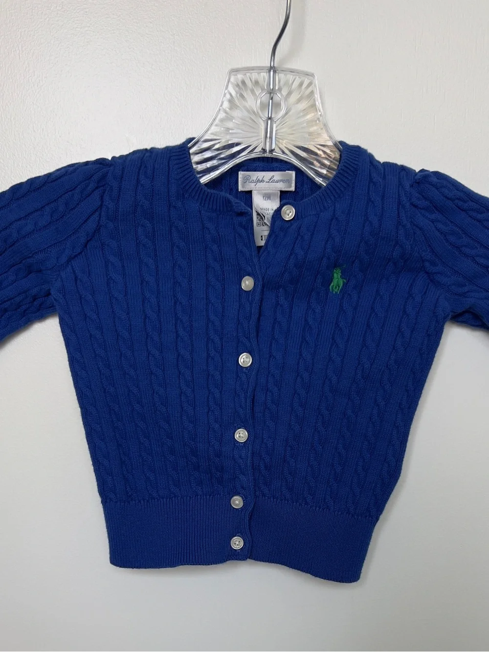 Ralph Lauren Girls' Cable-Knit Cardigan - Royal Blue with Green Pony